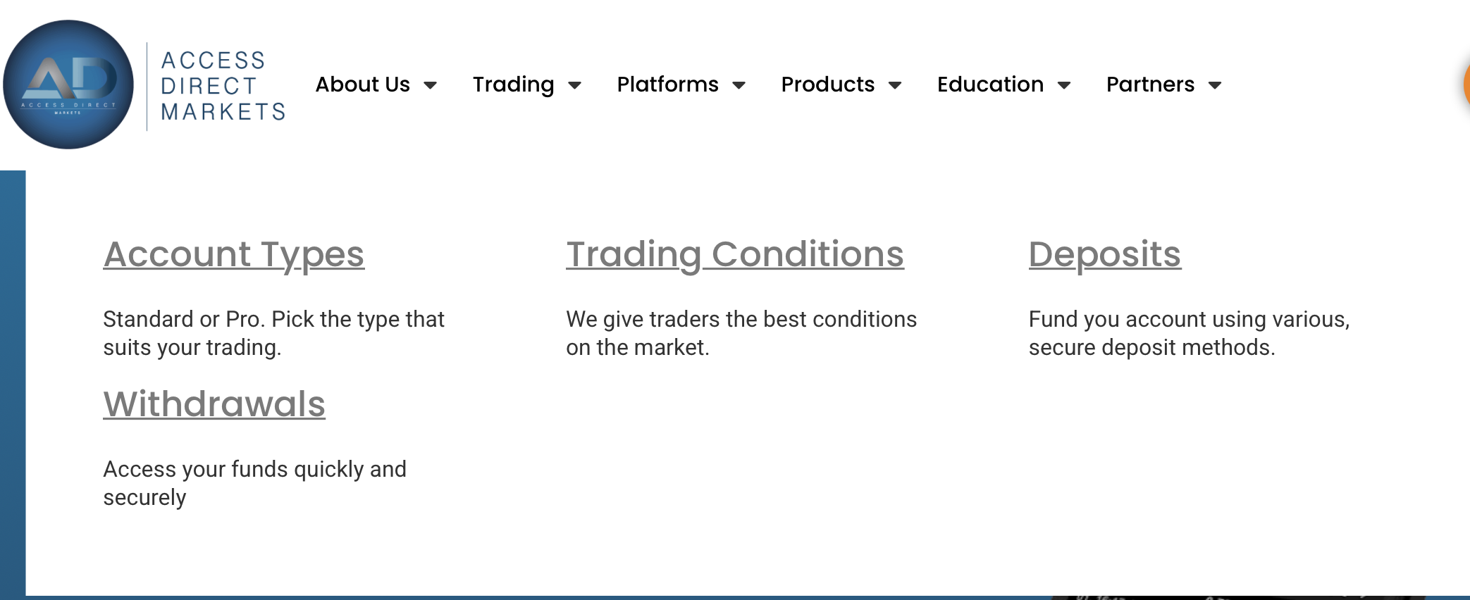 Old Trading mega menu